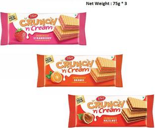 Tiffany Crunch n Cream Wafer - Strawberry , Orange And Hazelnut Flavour - 75g (Pack of 3)(Imported) Wafers