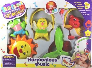 Galactic New Colorful Sweet Windup ABS Cuddle Cot Cradle Musical Hanging Rattles Toys for New Born Babies Multicolor ( 6 Pcs Set )(3 Design Available 1 Design Sending)