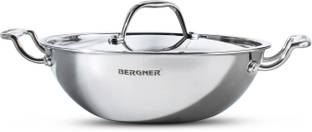 BERGNER Argent Kadhai 32 cm diameter with Lid 5.8 L capacity
