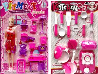 ananya kart Complete Doll House Set for Kid's Doll House With Organic kitchen set for kids Girls Toys For Girls Combo Pack Doll House With Kitchen Set