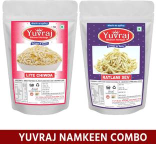 Yuvraj Food Product Lite Chidwa & Ratlami sev Bikaneri hand made Namkeen combo pack of 2 ( 400 Gm X 2 )