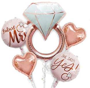 Bash N Splash Solid Bride To Be Rose Gold balloon rose gold ring balloon with Heart Balloon Bottle & Future Mrs She Said Yes Balloon (pack of 5) Balloon Bouquet