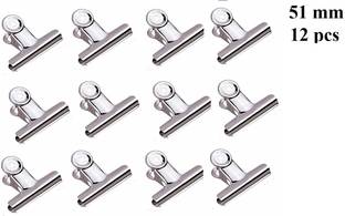 True-Ally Big 51 mm 2inch Size Paper Round Binder Bulldog Clip clamp for Office, Home, School, Institutions Pack of 12 Clips | Stainless Steel | 51 mm Steel Bulldog clip