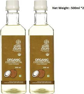 Pure&sure Organic Coconut Oil | No Pasticides , No Chemicals | Each 500ml (Pack of 2) Coconut Oil PET Bottle