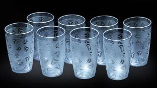 Sedulous (Pack of 8) 100% Unbreakable Curved Shape Prism Pattern Water Juice Drinking Glasses Set Of 8 ( Clear,Plastic) Glass Set Water/Juice Glass