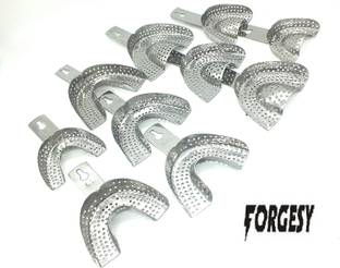 Forgesy Dental Metal Impression Tray INDIAN Set of 12Pcs. (L4 size) LOWER 6Pcs AND UPPER (U4 size) 6Pcs for DOCTORS/STUDENTS. Reusable Medical Tray Reusable Medical Tray