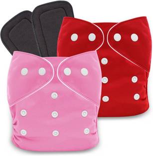 Ancientt Washable And Re-usable Cloth Diapers,Adjustable Size (Red,Pink) With 2 Black Insert
