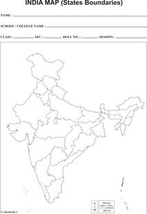 States Boundaries Map of India Blank A4 70 GSM (Set of 100) Paper Print