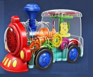 Khilona Wala Transparent Gear Train Toy with 3D Shining Light Effects, Train Sound and Music Toy Electric Train Special Gift for Kids Playful Bump and Go