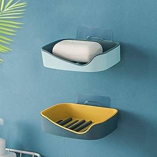 borvia Self Adhesive Wall Mounted Soap Holder for Bathroom | Self Draining Slanting Design (Pack of 2)