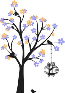 Crown Decals 86 cm Hanging cage on a tree pvc vinyl multicolor decorative wall sticker for wall decoration size : 86 Cm X 61 Cm Self Adhesive Sticker