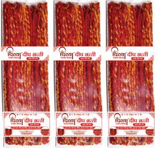 दिव्या कॉटन विक्स || Akhand Jyot Batti || Cotton Kalava Wicks || Mauli Batti For Akhand Jyot || Pack Of 3 || Qty.: 100 Batti / Wicks || Size 8 Inch Long || Colour Red || Kalava कॉटन विक