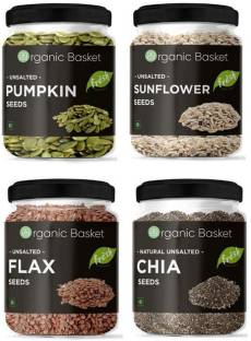 Organic Basket Raw Seeds Mix for Eating - 1kg - Chia, Sunflower, Pumpkin & Flax (250g*4 Pack) (Super Saver Combo) (Jar Pack) Mixed Seeds