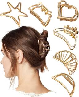 क्रेलिन Metal Multi Design Hair Claw Clips for Women, Hair Catch Banana Clips Hair Clips for Women Clamp Hair Accessories for Girls Women Pack of 6 (4.5 * 4.3 CM Size)