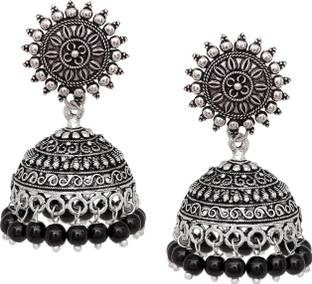 V L INTERNATIONAL Traditional Jhumka With Beads Silver Plating Girls Jhumki Alloy Jhumki Earring