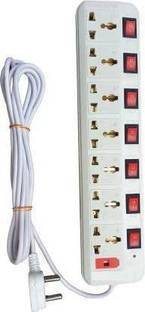 Om Traders 7 Socket Extension Cord With Individual Switches FUSE Led Indicator 7 Socket Extension Boards (White)(RED) 7 Socket Extension Boards (White) 144 inch copper long wire Copper Light Socket