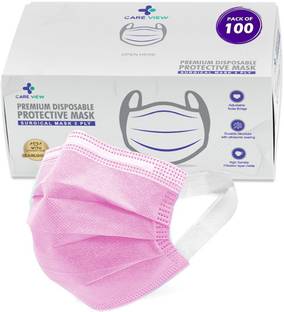 Care View 3 Ply Disposable Face Mask Box with FABRIC Earloop (Pack of 100,Pink) SF BOX 100 Surgical Mask With Melt Blown Fabric Layer