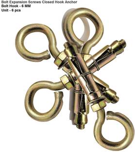 SS SASHA Nut & Bolt Set 6mm Expansion Screws Closed Hook Anchor Bolts ( Size -6 mm , Unit- 6 pcs)