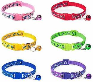 eshopy Small Dog & Cat 10 mm Bone Printed Nylon Adjustable Collar with Bell for All Breed Small Dog Pet Puppy Cat Kitty Nylon Collar. (Multicolour) ( Buy 1 Get 1 Free ) Bell Dog & Cat Collar Charm