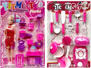 ANANYA SHOP Complete Doll House Set for Kid's Doll House with Organic Kitchen Set for Kids Girls Toys for Girls Combo Pack Doll House with Kitchen Set Multi Color Pack of 24 Pies(Multicolor)