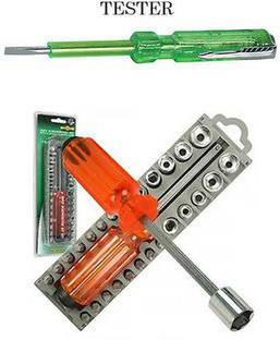 WHITE POPCORN Heavy Duty 28 Pcs Screwdriver Bit Set Toolkit + Free 1 Electric Tester Combination Screwdriver Set