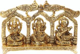 ARKAM Lakshmi Ganesh Saraswati Idol/ Laxmi Ganesh Saraswati Murti/ Lakshmi Ganesha Saraswati Statue (Size: 6 x 9.5 x 2.75 inches, Color: Antique Golden) Decorative Showpiece  -  15 cm