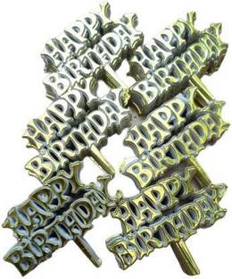BAKERS4U Happy Birthday Tag Big Golden ( Pack of 60pcs ) Cake Topper