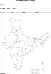 akanksha's State Boundaries Map of India Blank (Black & White) A4 70 GSM (50 Sheets) Unruled A4 70 gsm A4 paper