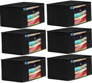 Skylii Black 6 Saree Cover Extra Large Saree Organizer with a Large Transparent Window for Clothes Wardrobe Organiser Non Woven Sari Storage Bags Combo Set of 6 pc Black Large_Saree_Organizer_Black-06