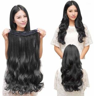 Hymaa 5 Clips ¾ Head 1 Piece  To Increase Instant Length And Volume (Black) Hair Extension