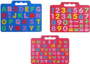 Ashmi Eva Multicolor Combo Capital Alphabets A to Z & Number & Hindi Varnamala Learning Board Play Floor Mat Interlocking Puzzle for Kids, Boys, Girls, Children Toys for Age 2+ Pack of 3