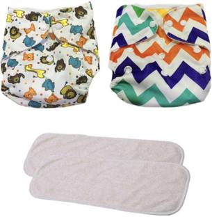 kogar All New Solid Stylish Reusable Printed Multicolour Cloth Button diaper With White Insert For Baby New Born to 2 Year (2 Diaper +2 Insert)N1