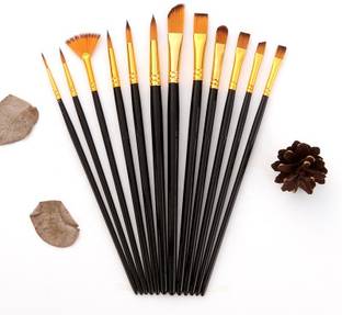 Design connection Professional Artist Paint Brush Set of 12 Pcs Painting Brushes Kit for Kids, Adults Fabulous for Canvas, Watercolor & Fabric (Black & Gold)