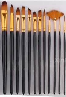 Asha Craft Artist Nylon Synthetic Bristles Painting Brushes set of 12 Round, Filbert, Script Detail Liner and Fan; Anti-Shedding Nylon Bristles ideal for Watercolor, Poster, Tempera, Acrylic Painting for Students, Artist, Hobbyist and Professionals Color (Black and Golden)