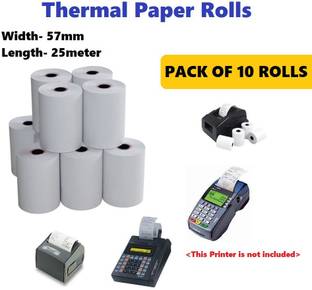 AIMERS Thermal Paper Rolls for All Types of 2 inch Billing Machines, Cash Registers, Bluetooth Printers, Swipe Machines- 57mm(Width)x 25meter(Length)- Pack of 10 Rolls 57mm x 25 Meter 70 gsm Thermal Paper