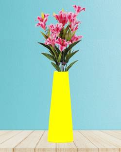 AGAMI Decorative Conical Minar Shape 12 inch Height Yellow Vertical Glass Pot Vase for Folwers and Plants Earthenware, Glass Vase