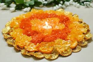 Agarwal Trading Corporation Diwali Celebration Rangoli Design Tea Light Diya/Artificial Floral Design Tea Light Diya for Home Office Decoration (Pack of 1) with Tea Light (Round Rangoli Tea Light) Candle