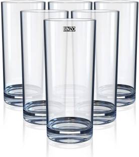 BINZO (Pack of 6) Cylindrical Shape Highball Drinking Glasses For Water, Juice, Cold Drinks, Mocktails Glass Set Water/Juice Glass