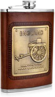 Protos England Stainless Steel Hip Stitched Leather Stainless Steel Hip Flask