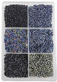 eshoppee 300 gm Gray and Black Color Glass Seed Beads; Pipes and Glass Cut Seed Beads for Jewellery Making Kit Art and Crafts Materials for Embroidery DIY Kit