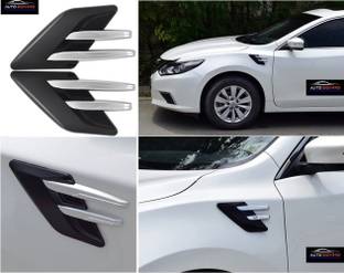 AutoBizarre Car Styling Decorative Black Silver Side Vents Air Flow Duct Sticker - Universal for All Cars - Set of 2 pcs Side Scoop
