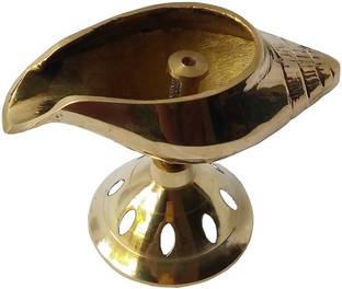MOZO HUB Brass Golden Shankh Akhand Deep/Pital Jyot Diva/Pooja Deepak/Table Diya Brass Table Diya