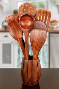 INTENSE ART Wooden Cooking Spoons Set Of 8 Non-Stick Serving And Cooking Spoon Kitchen Tools Utensil Kitchen Tool Set