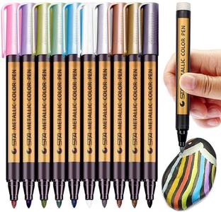 Levin Metallic Marker Pens, Set of 10 Colors Paint Markers for Black Paper, Rock Painting, Scrapbooking Crafts, Card Making, Ceramics, DIY Photo Album, Ceramic, Glass and More