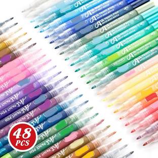 Levin Acrylic Paint Marker Pens 48 Colors 0.7MM small Point Tip Art Markers for DIY Glass, Ceramic, Rock, Wood, Canvas, Metal, Fabric, Highly Pigmented Acrylic Pens