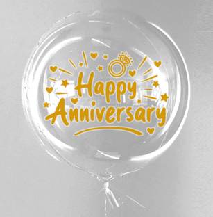 Bash N Splash Solid Large 18" Happy Anniversary Golden Gold BOBO Bobble Transparent Round Balloon (Pack Of 1) Bubble Balloon