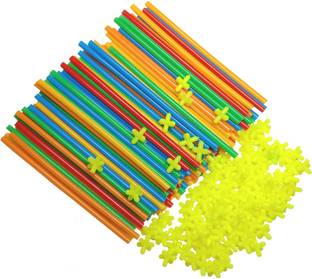 Agk Straw Assembly Kit With Connectors Perfect Shapes and Designs to Make Different Objects, Flexible, unbreakable Multicolored PVC fiber assemble stick / Straw toy, Assembling Building Block Toy, Educational Toy, Engineering Toy, Puzzle toy for creativity and learning (50 Straw + 50 Connectors)