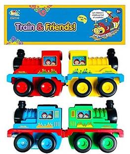 Dherik Tradworld Trains & Friends Adventures, Small Push Along Train Engine Pull Back Racer Train Vehicle Set of 4 Pcs.