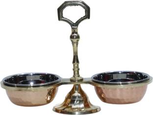 Shakuntla Handicraft Copper Salad Bowl Handmade Steel Copper 2 Bowl Compartment Pickel Set For Use Dish Serving Restaurant & Hotel Purpose
