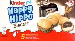 Kinder HAPPY HIPPO BISCUIT COCOA 5 BISCUIT IMPORTED MADE IN UK ( 5 x 20.7G) 103G Cream Filled Biscuit